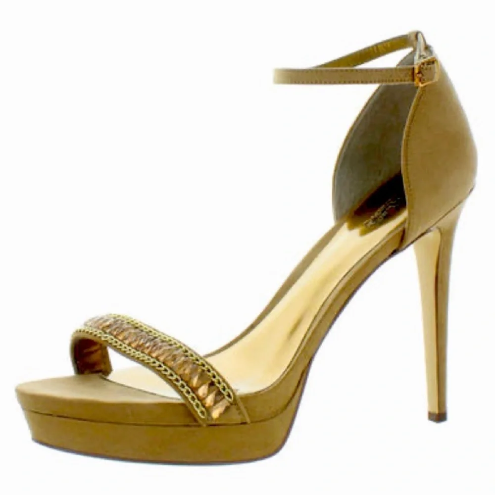 CARLOS SANTANA RAE JEWEL DETAIL HEELED TAN SANDAL - Picture 1 of 3